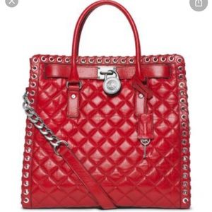 Hamilton Michael Kors Red Quilted Tote Handbag